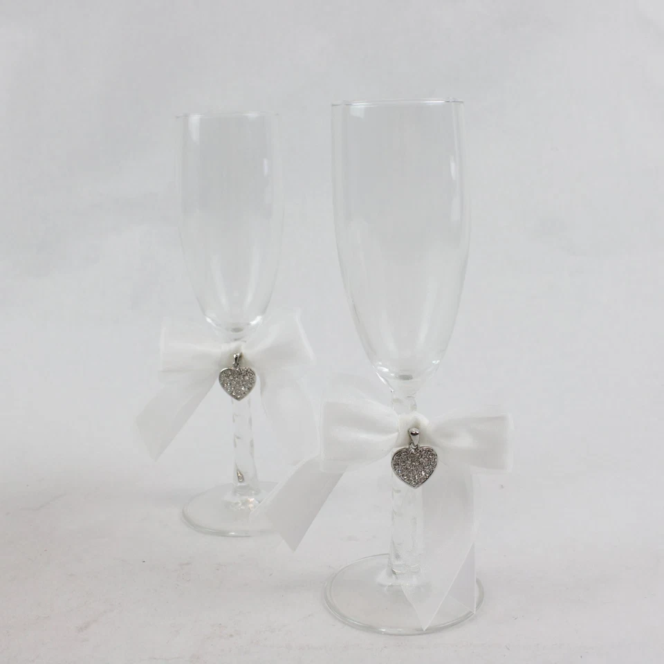 Lot 2 Coupes à Champagne Champagne Flûte Mariée & Groom Verre Clair Cadeau - Photo 3/4