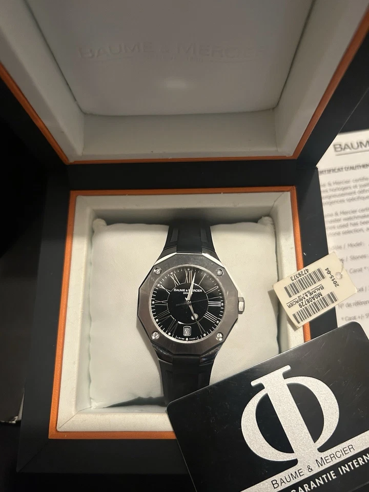 Reloj Baume and Mercier Riviera VVS Bisel Diamante Esfera Negra Acero Inoxidable Foto 2 de 4