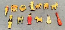 Lot of 13  Vintage Celluloid PLASTIC Cracker Jack Charms