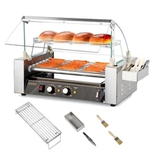 Electric 18 Hot Dog 7 Roller Grill Cooker Machine Bun Warmer w/Cover 1050 Watt