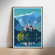 Slovenia Travel Poster, Lake Bled Printable wall art