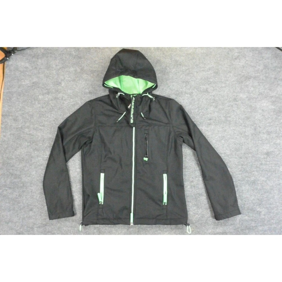 Superdry Windtrekker Japan Mens Med Black Green Softshell Hooded Jacket - Image 2 of 4