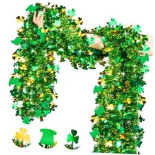 33 Ft St.Patrick's Day Decorations Garland Tinsel, St Paddys Shamrocks Clover