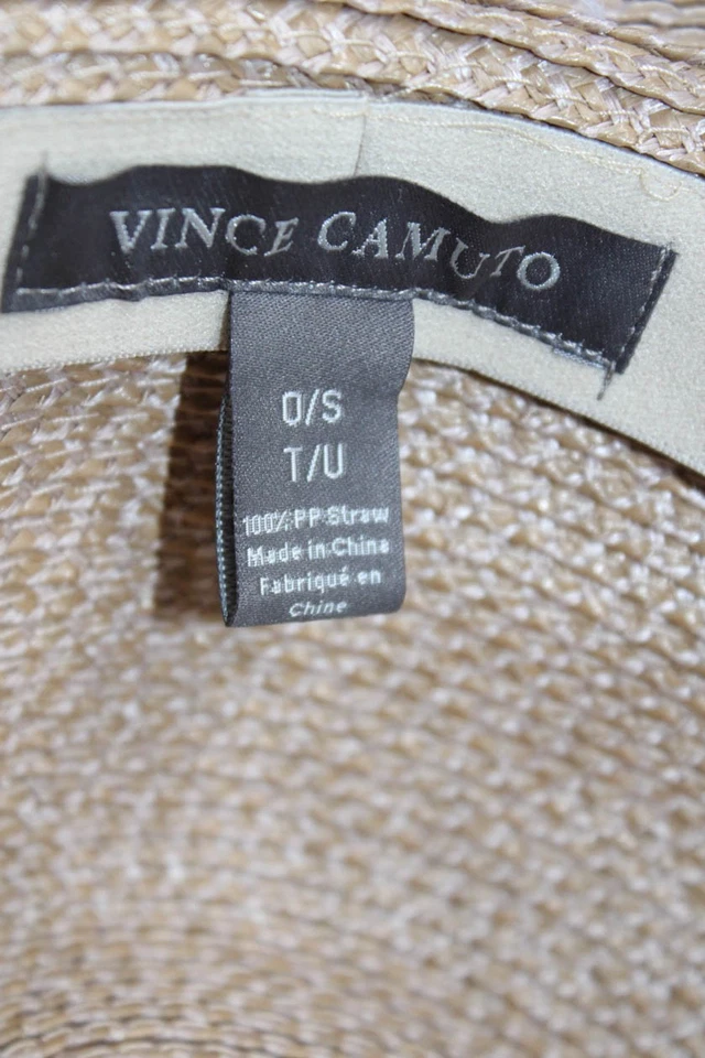 Vince Camuto Mujer Tejido Paja Flecos Borde Ala Ancha Sombrero para el Sol Beige Talla OS Foto 4 de 4