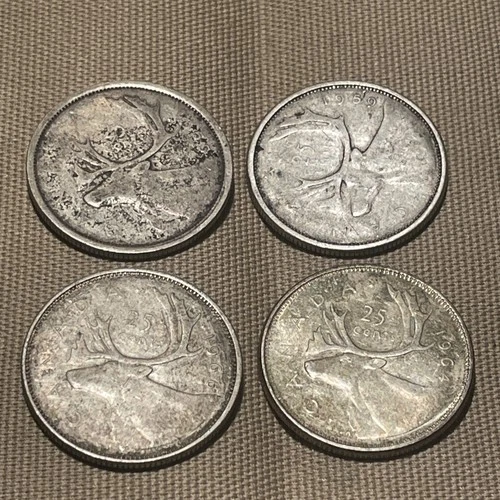 80% SILVER Lot Of Four(4) Canadian Quarters - Various Dates.