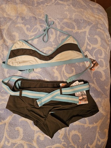 Maia 2 piece bikini swimsuit NWT L khaki multicolor
