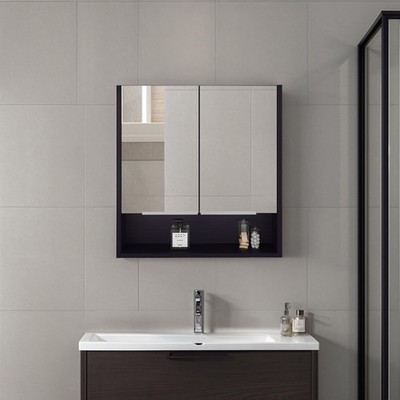Black Mirrored Medicine Cabinet with Shelves 23.6''W x 24.6''H