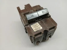15A Federal Pacific FPE Stab-Lok 15 Amp 2 Pole Circuit Breaker Chipped Plastic