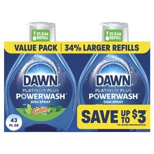 Dawn Powerwash Gain Original Dish Spray, Liquid Dish Soap 2 Refills, 43 Fl Oz 0.36 per fl oz