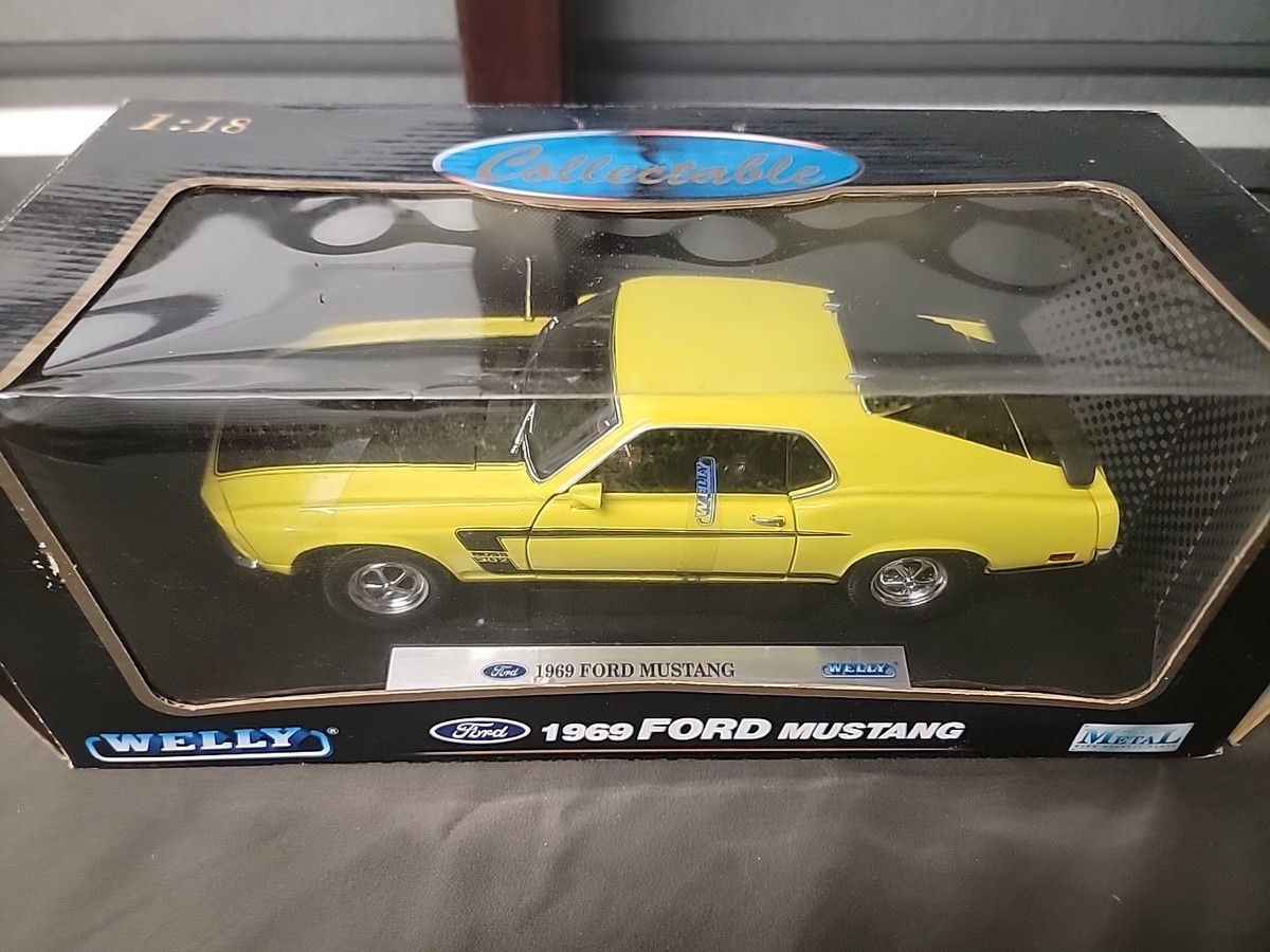 WELLY1/18.1969、FORD‐MUSTANG WELLY Vintage Model Car 1/18 - 1969 Yellow Ford Mustang Diecast