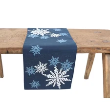 15 In. X 90 In. Magical Snowflakes Crewel Embroidered Christmas Table Runner, Da