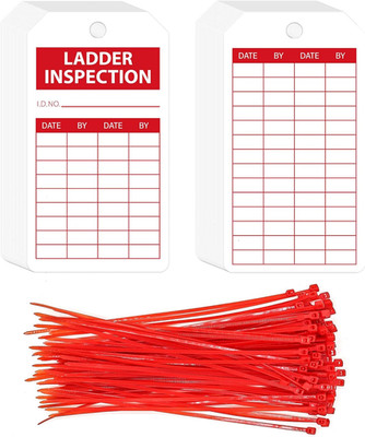 90 Sets Ladder Safety Inspection Tags with Adjustable Zip Ties 5.51 X 3 Inch Acc