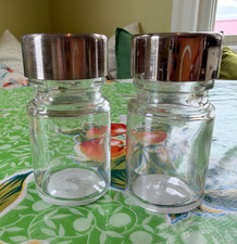 Crate & Barrel Olde Thompson Harrison Glass Salt & Pepper Shaker Set Chrome Lids