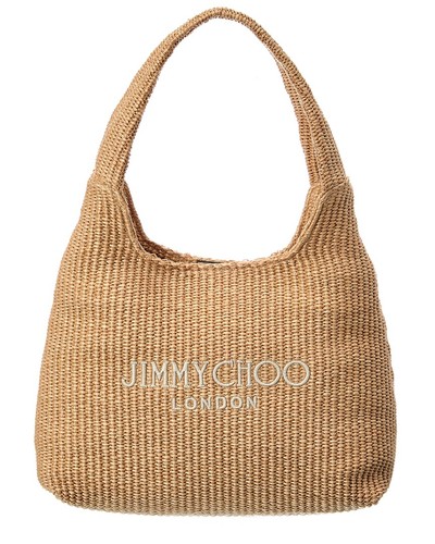 Jimmy Choo Beach Diamond/M Raffia Hobo Bag Women's Brown