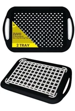 Zuvo Anti-Slip Food Serving Tray with Handles (Set of 2) – BPA-Free - Black