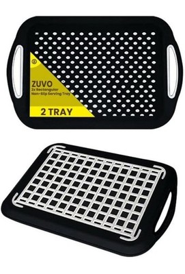 Zuvo Anti-Slip Food Serving Tray with Handles (Set of 2)   BPA-Free - Black