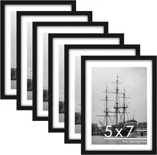PEALSN 5x7 Picture Frame Set of 6, Display Pictures 4 x 6 with Mat 5x7, Black 