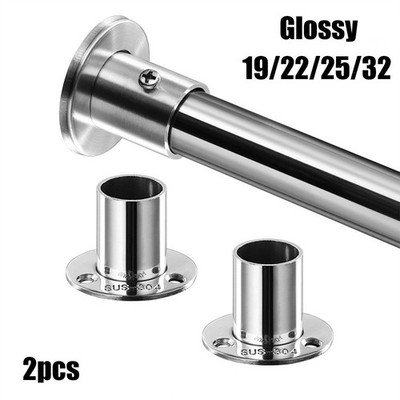 2pc 19-32mm Steel Wardrobe Bracket Flange Rail Rod Pole Socket End Support Decor