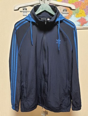 Adidas Original SST 3-Stripe Hooded Windbreaker Track Jacket-Blue - Large XL