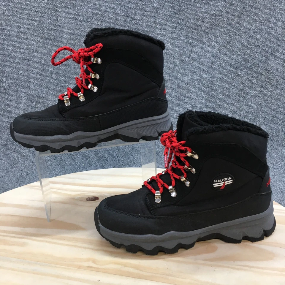 Nautica Boots Youth 4 女式 5.5 Alx 踝靴高跟鞋黑色面料系带 — 第 2/4 张图片