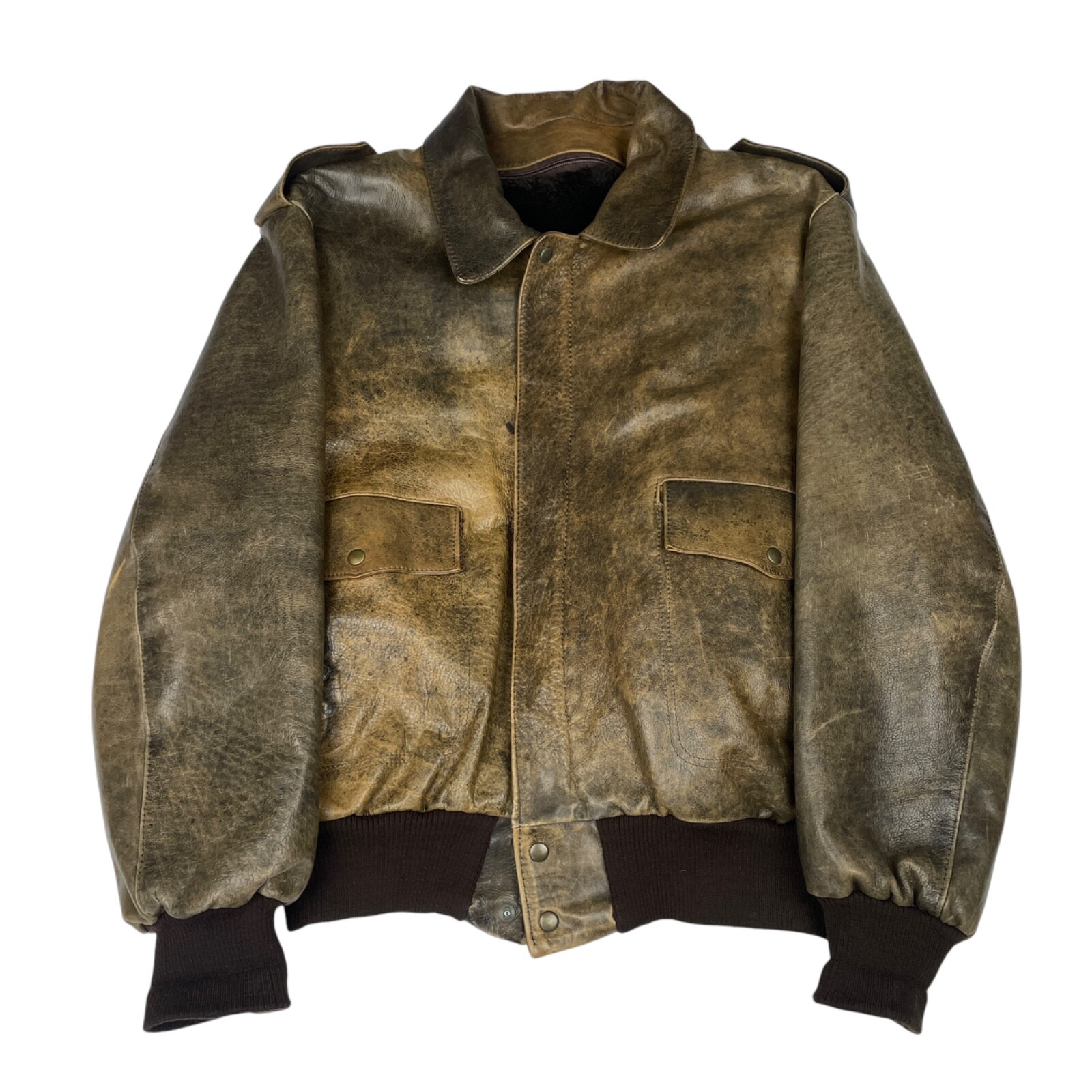 Vintage Bomber Jacket Worn Genuine Leather Military Flight Men's Aviator Fur