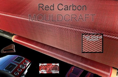 Red Carbon fibre cloth Twill Weave Carbon Fibre Cloth - 210g - 1000mm x 250mm