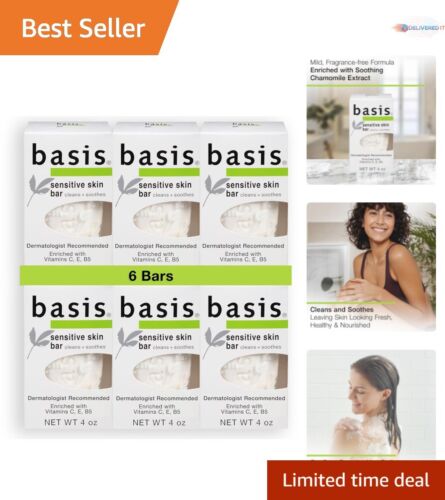 Gentle Unscented Soap Bar for Sensitive Skin - Hydrating 6-Pack Bundle