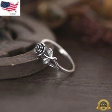 Trendy Rose Flower 925 Silver Plated Vintage Retro Ring Jewelry for Girls 5-10