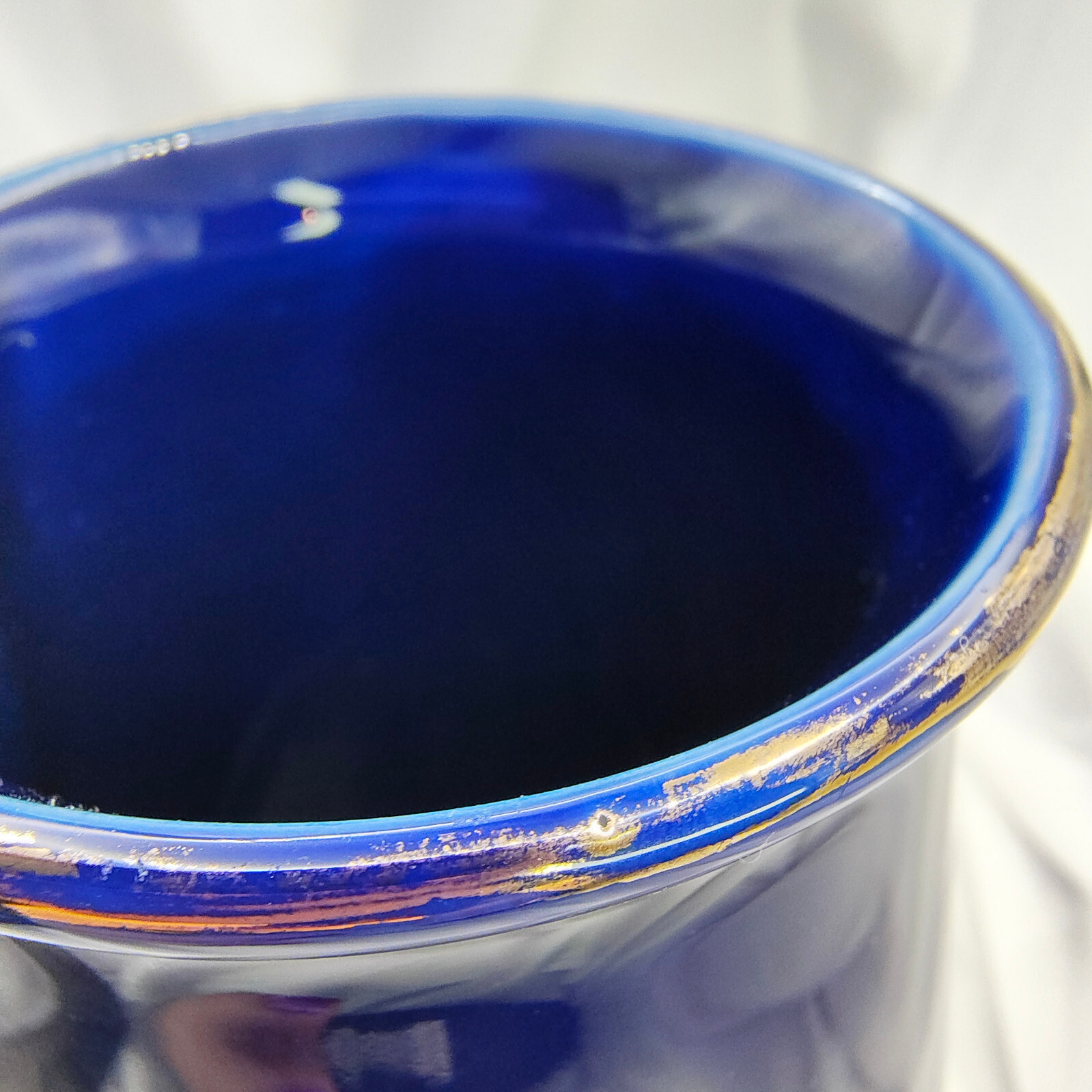 VTG Japanese Vase Cobalt Blue Rooster Sakura Cherry Blossom Gold Accents Signed