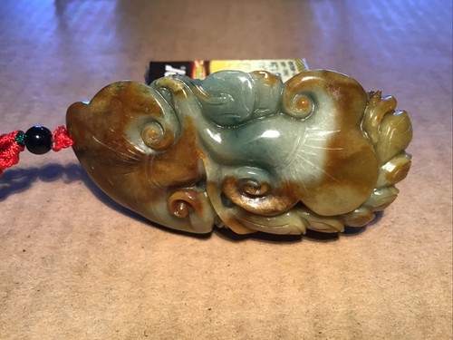 Carved Green Jadeite Komodo Dragon / Sea Life Partial Translucent Pendant - Picture 8 of 13