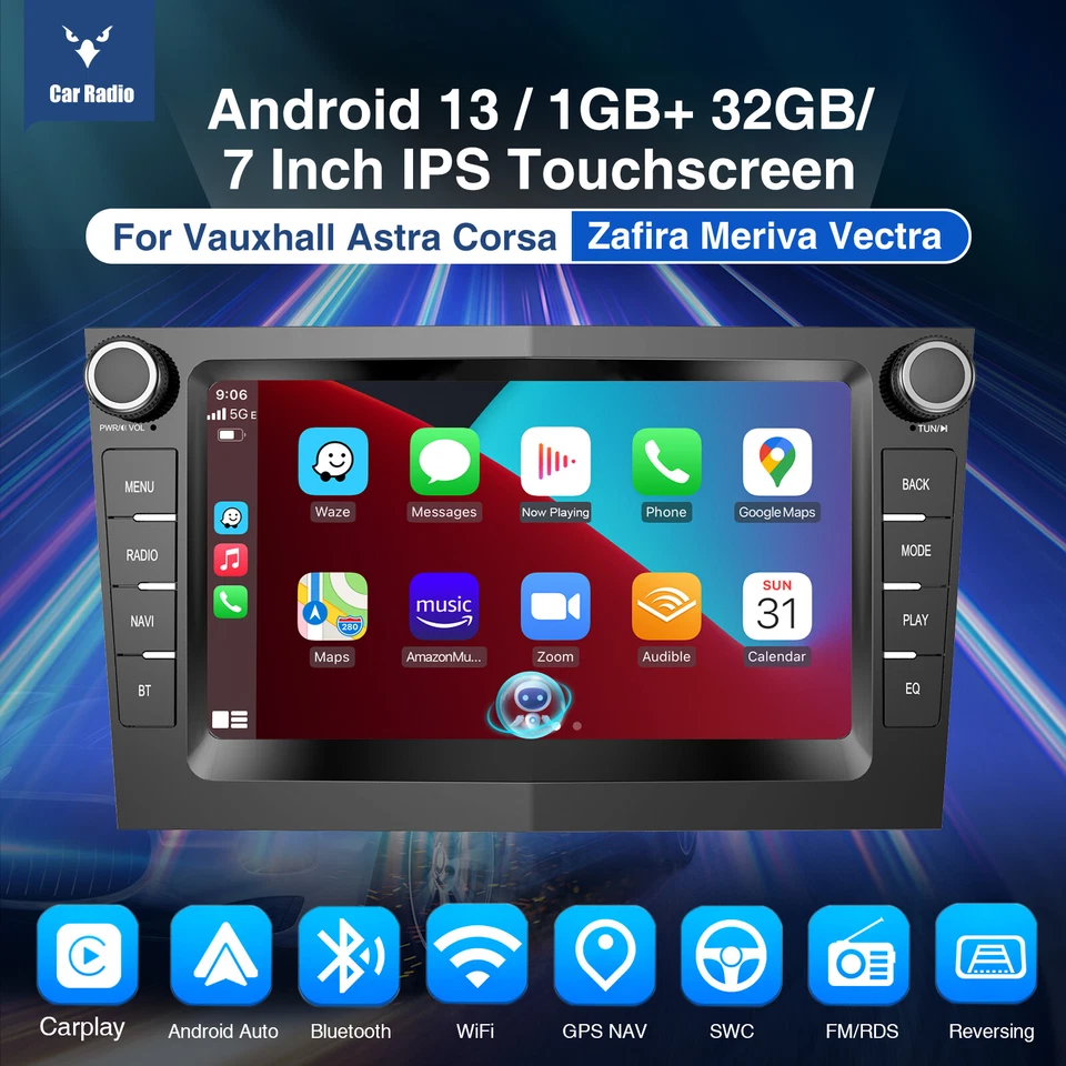 Android 13 Carplay Autoradio GPS RDS WIFI 32GB Per Opel Astra H Zafira Corsa C D - Immagine 2 di 4