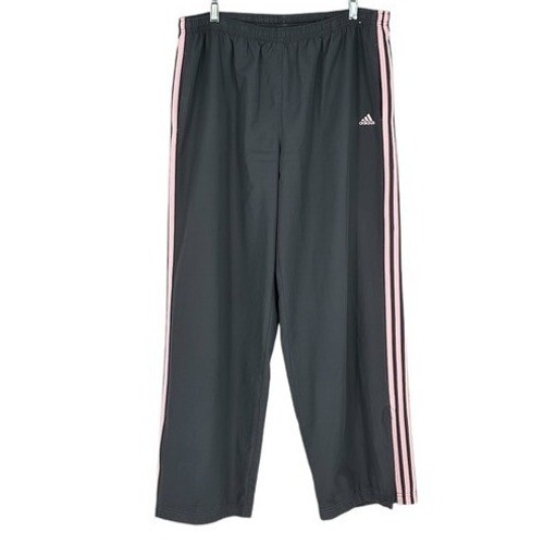 Adidas Track Pants Gray Pink Stripe Athletic Training Drawstring Waist SZ XL - Picture 1 of 10