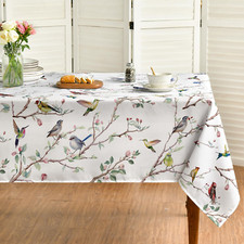 Horaldaily Spring Summer Tablecloth 60X84 Inch Rectangular, Birds Branch Floral