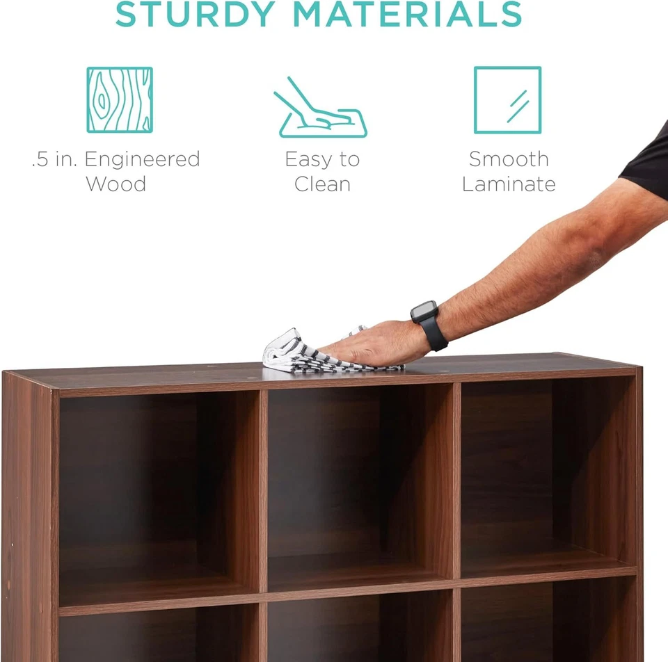 Gabinete de almacenamiento Best Choice Products 9 cubos, apertura de estante de 11’, nogal Foto 4 de 4