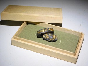 Rabbit FUCHI/KASHIRA Shakudo Kinko Japan Original Edo Sword Antique w box