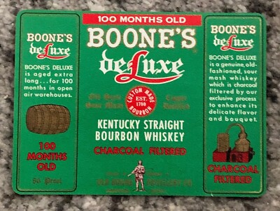 Bourbon Whiskey Label Boone's DeLuxe Vintage Original Embossed 1930s Bottle