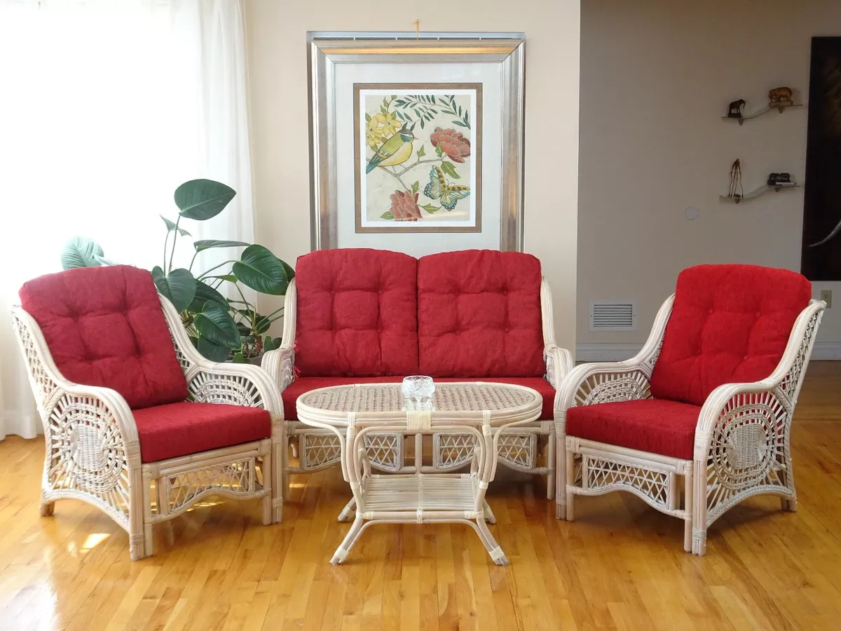 Living Malibu Set of 2 Lounge Rattan Chairs Loveseat Coffee Table