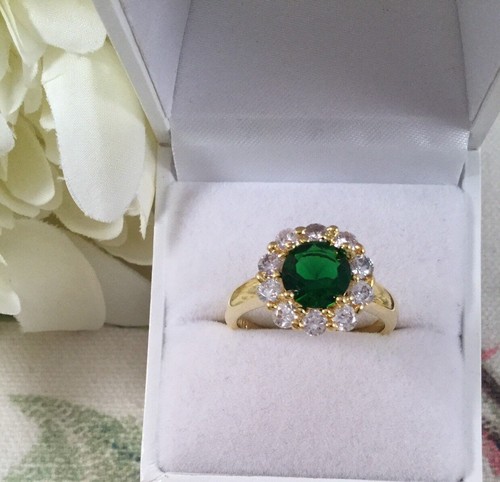 Vintage Jewellery Gold Ring Emerald and White Sapphires Antique Deco Jewelry - Picture 9 of 9
