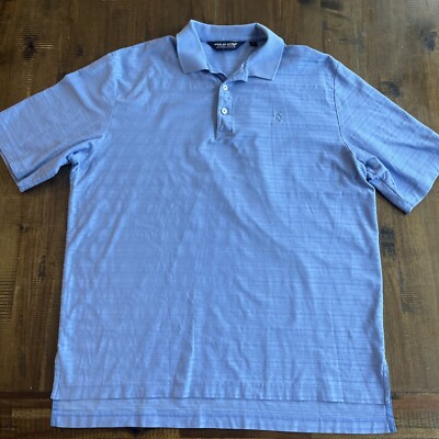 90s Vtg Polo Golf Ralph Lauren Mens Blue Shirt Stripe Textured Short Sleeve L