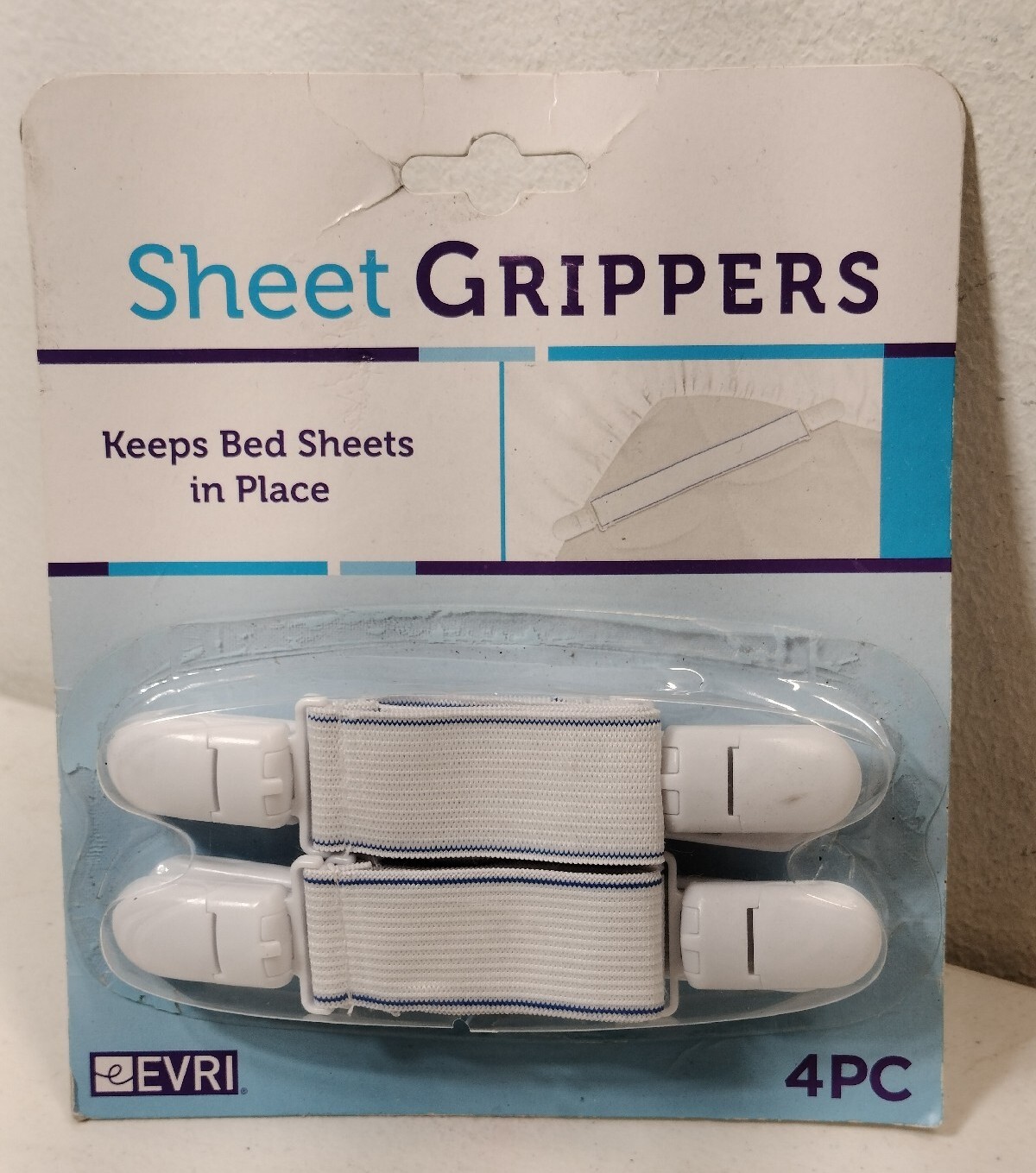 Evri Bed Sheet Grippers 4 Piece White New Unopened 714415105501 eBay