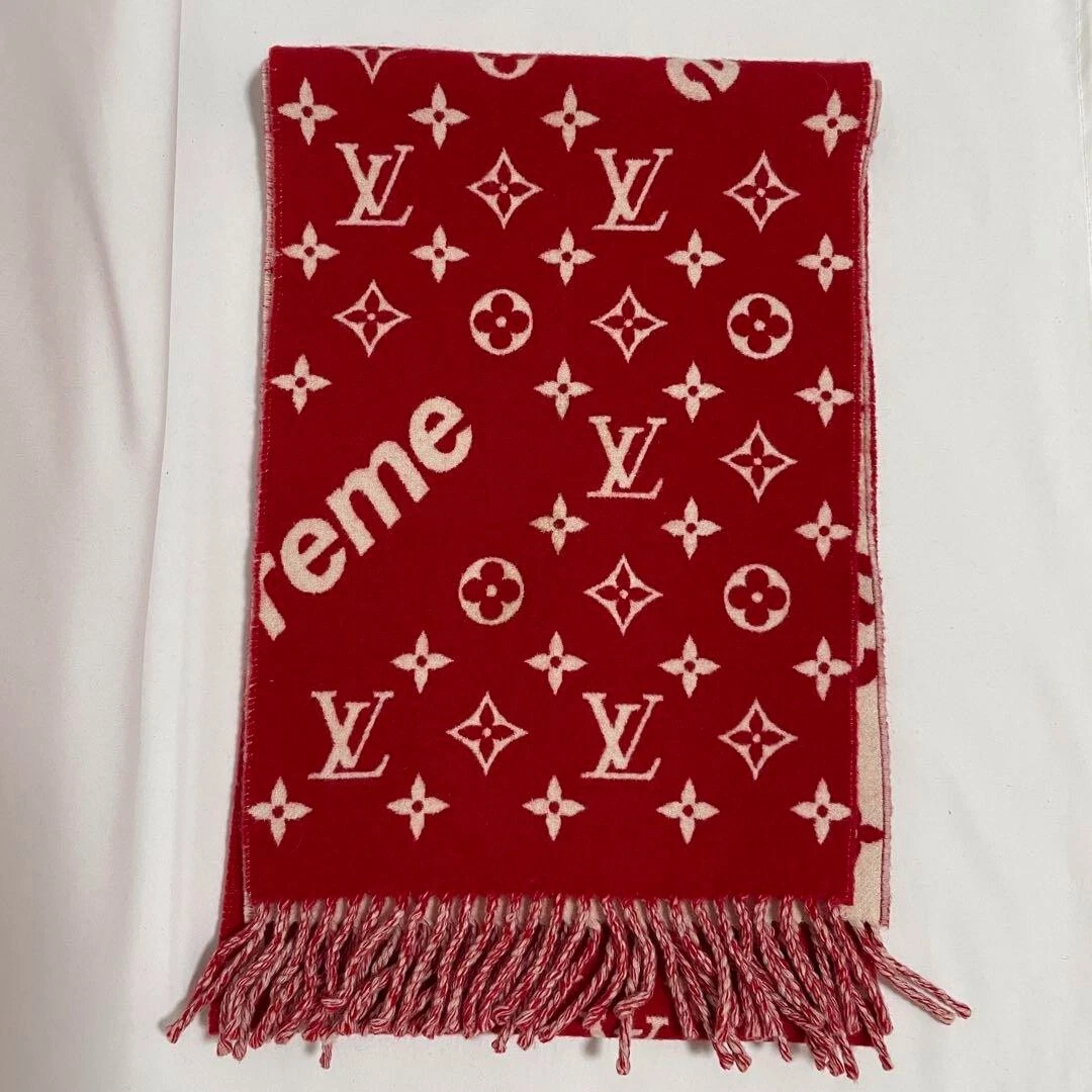 Foulard Louis Vuitton Supreme Collaboration Monogramme Logo Cachemire Laine