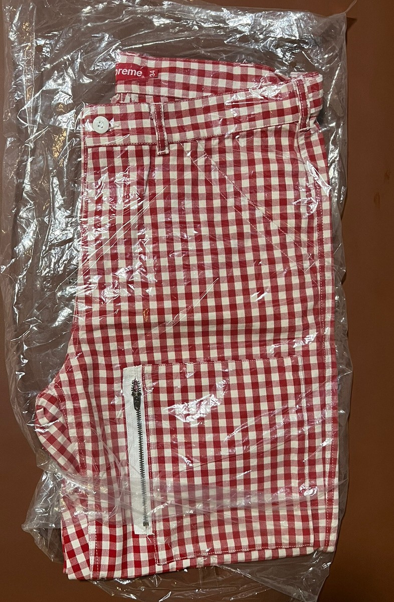 Supreme Gingham Flight Pant SS23 Red Cotton Blend Zip Patch Supreme Gingham Flight Pant SS23 Red Cotton Blend Zip Patch