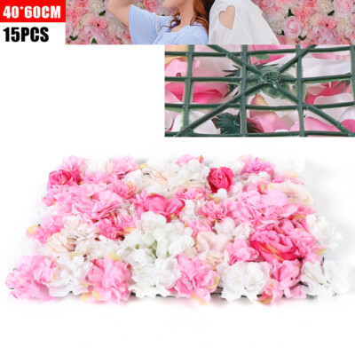 40*60CM Silk Flower Wall Panels Hochzeit Hintergrund Decor Dunkelrosa Champagner