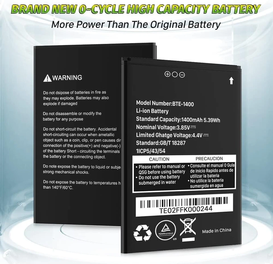 Batería de repuesto para Verizon Orbic Journey V RC2200L F30 BTE-1400 1400mA Foto 3 de 4