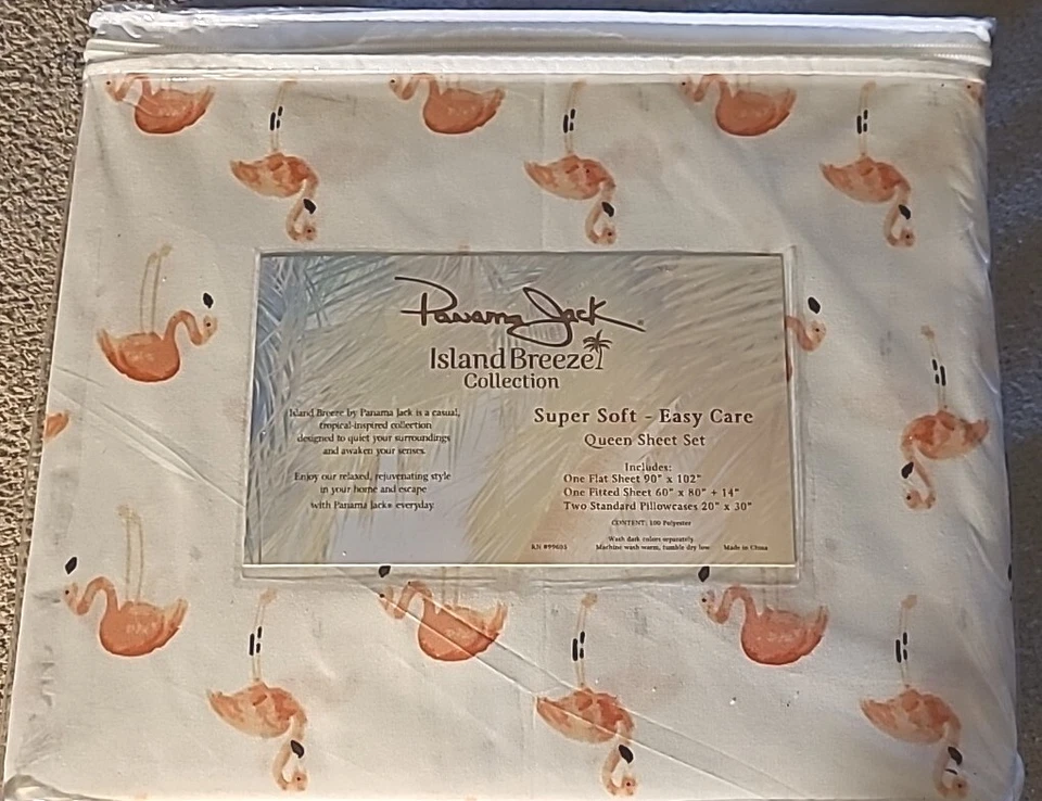 Nuevo Juego de Sábanas Panama Jack Flamingo Queen Colección Island Breeze Blanco Foto 3 de 3