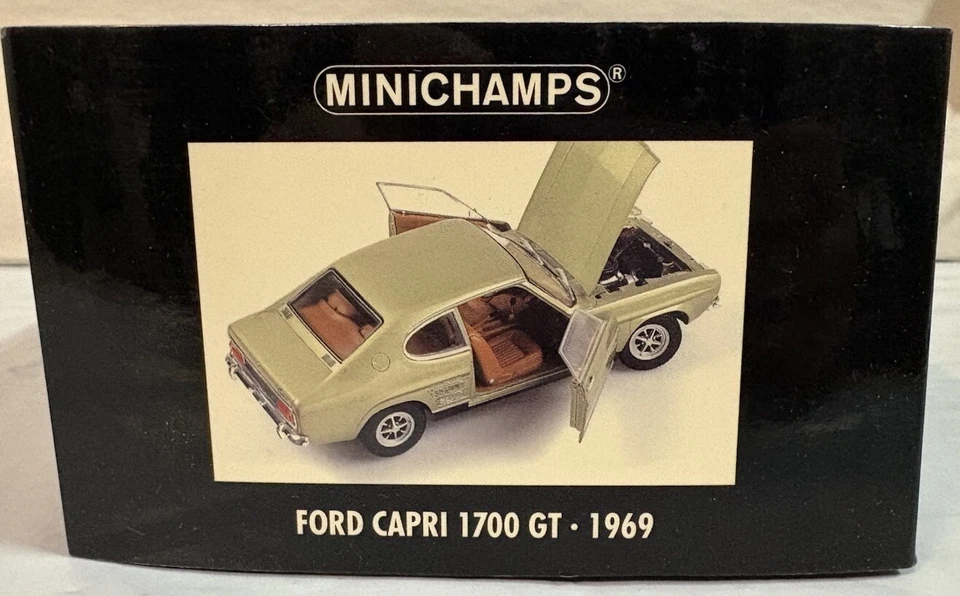 Paul's Model Art Minichamps Ford Capri 1700 GT 1969 verde modelo fundido a presión 1:18 nuevo en caja Foto 3 de 4
