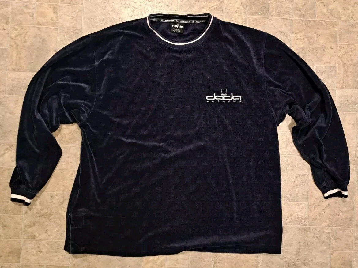Sweat col rond vintage Dada Supreme homme LG bleu Y2K JNCO brodé années 90’s