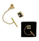 Mens Gold Tone Black Clear Rhinestone Tie Tac Tack Pin Gift Boxed