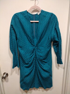 NWT Sandro Paris Blue Petrole Aney Geometric Print Draped Front Dress Sz 40 (8)