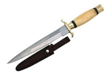 12.5" Double Edged Bone Handle Dagger with Leather Case